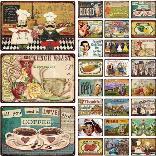 Retro Pub Bar Restaurant Kitchen Cafe Metal Plates Vintage Beauty Girl Lady And Chef Tin Sign Wall Art Iron Poster Home Plaques