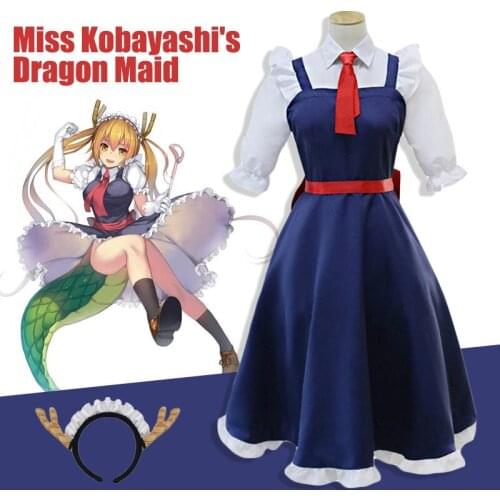 Miss Kobayashis Dragon Maid Tohru Cosplay Costume for Women Kobayashi San Chi No Maid Uniforms Costume Headband Halloween Party