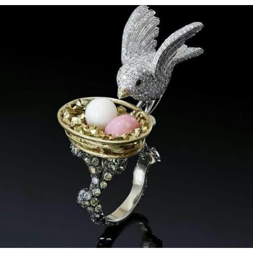 Fashion Gothic Natural Oval Opal Stone Ring Vintage Bird Egg Mon Crystal Zircon Rings for Woman Man Animal Boho Jewelry Gift