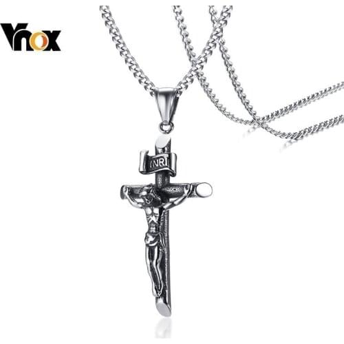 Vnox Rock Punk Jesus Cross Necklaces for Men Jewelry Vintage Stainless Steel INRI Pendant collar masculino