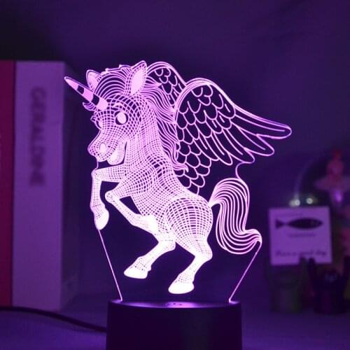 Cute Baby Kids Room Night Light LED Sensor Control Novelty Unicorn Shape 3D Illusion Desk Lamp Boys Girls Bedroom Decoration