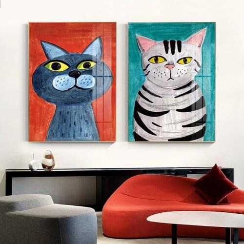Nordic Cats Animal Posters Painting Modern Canvas for Kids Wall Art Cartoon Print Pictures for Living Room Nursery Home Decor