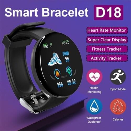 New D18 Smart Watch Round Heart Rate Monitor Blood Pressure Waterproof Bluetooth Men Fitness Tracker Smart Watches Android Watch
