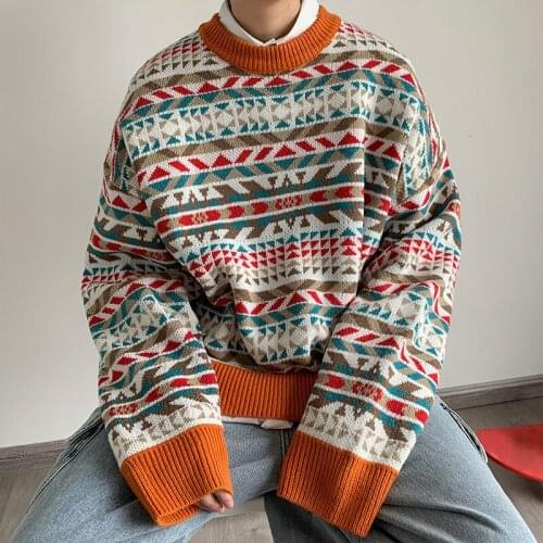 Autumn Graphic Printed Casual New Clothing Mens Winter Warm Sweater Korean Streetwear Man Pullovers Sweater