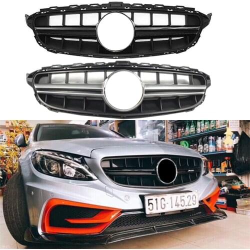 Front Bumper Racing Grill Billet Grille Cover For Mercedes-Benz W205 C-Class 2015-2018 AMG Style