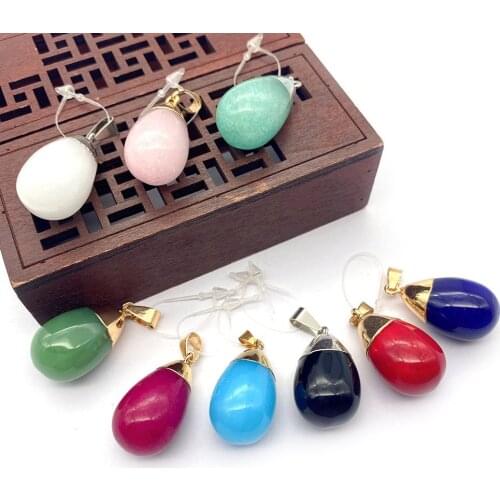 Natural Stone Pendant Drop-shaped Black Agate Green Aventurine Plating Process Colorful Healing Necklace Pendant Jewelry Making