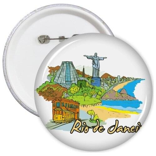 Hand-painted Brazil Rio De Janeiro Coastal City Scenery Round Pins Badge Button Clothing Decoration Gift 5pcs