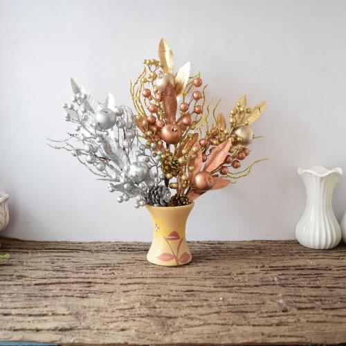 Christmas Gold Silver Simulation Berry Stems Plant Ginkgo Dried Flower Fruit Branch Jane Decoration Furnishing Photo Prop