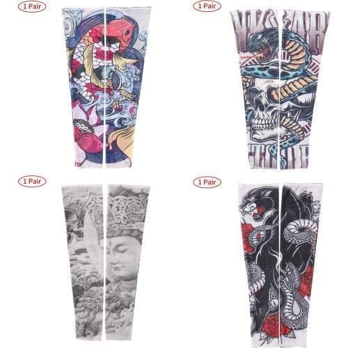 Unisex Ice Silk Sleeves Sun UV Protection Elbow Long Gloves Summer Sunscreen Mesh Sleeve Cover Fashion Tattoo Print Arm Sleeves