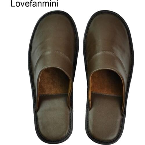Genuine Sheepskin Leather slippers couple indoor non-slip men women home fashion casual single shoes PVCsoft soles spring summer