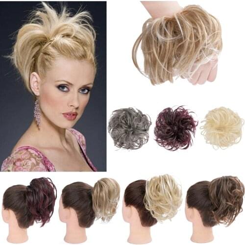 Synthetic Messy Hair Bun Hairpiece Rubber Band Elastic Womens Chic Chignon False Wavy Culry Updo