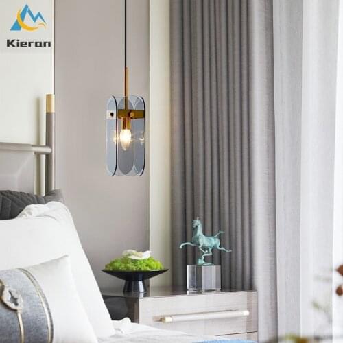 Nordic modern simple crystal hanging bedroom living room bar small chandelier room decoration smoke gray glass Pendant Lights