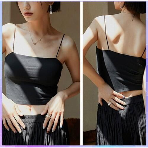 Womens Summer Camis Tanks Tops Sleeveless Bra Vest Crop Top Seamless Tees Camisole Women With Chest Pad White Tube Top Female