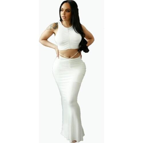 All White Bodycon Sexy Holiday Party Two Piece Outfits For Women Skirts Matching Sets Vest Slim Crop Top Elegant Dress Summer