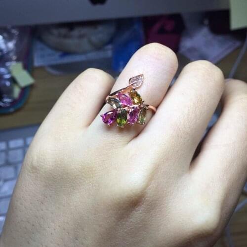 Jewelry 925 Silver Tourmaline Ring for Daily Wear Natural Tourmaline Silver Ring Fashion Gemstone Ring