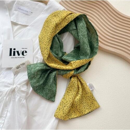 Summer Autumn Leaves Dots Printed Headband Scarf for Hair Bandana Fashion Long Silk Satin Belt Scarfs for Women Accessories 2021