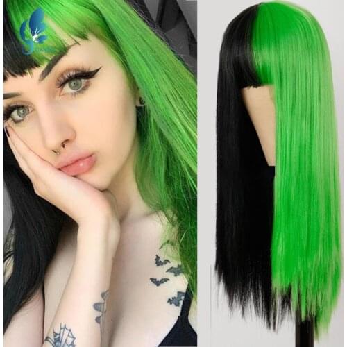 DAN BO Black Wig Long Straight Hair Cosplay Wig Two Color Ombre Color Womens Synthetic Wig