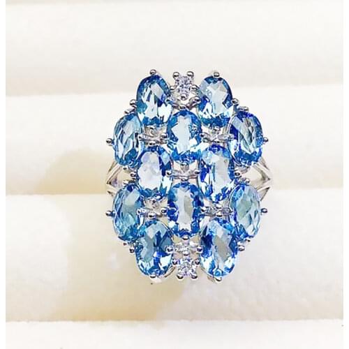 Per jewelry Natural blue topaz luxury ring Free shipping 925 sterling silver 0.28ct*12pcs gemstone Fine jewelry C91288