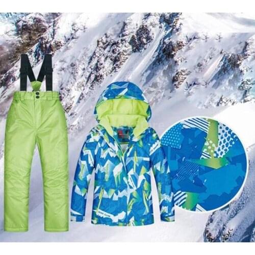 Girls Boys Snowsuit Ski Jacket Trousers Set Thickened Thermal Waterproof Windproof Kids Skiing Snowboarding Jackets & Pants Set