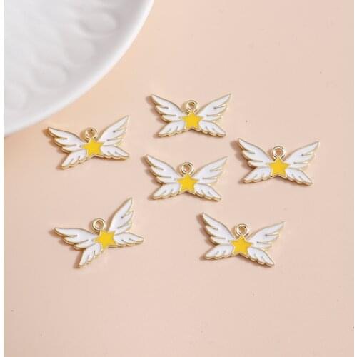 10pcs 24*13mm Enamel Star Charms for Jewelry Making DIY Handmade Craft Cute Wings Charms Necklaces Pendants Earrings Accessories