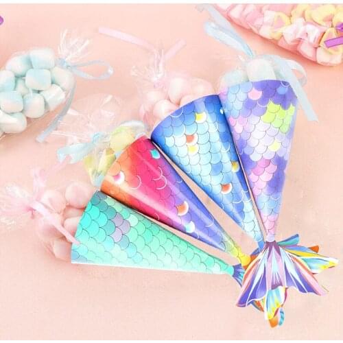 12pcs Colorful Mermaid Candy Bags Fish Tail Paper Gift Box Little Mermaid Party Supplies Kids Birthday Gift Baby Shower Decor