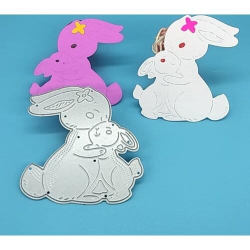 2 Mothers Day rabbits DIY metal cutting mold, scrapbook card making, embossed background, photo album handmade artwork