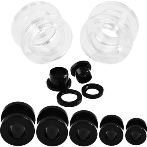 2Pcs Acrylic Ear Flesh Plug Piercings Clear Black Hollow Screw Fit Ear Gauges Expander Stretcher Body Piercing Jewelry 2-24mm