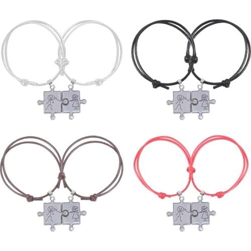 Couple 2 Piece Set Bracelet Jigsaw Engraving Pattern Shape Pendant Fashion Men And Women Valentines Day Jewelry Gift Hot