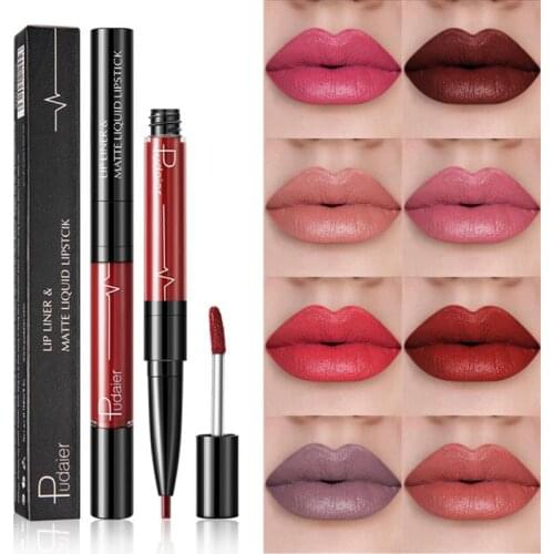 Pudaier 16 Colors 2 In 1 Double-Head Cream Texture Lip gloss Lip Liner Pencil Long-lasting Waterproof Makeup Cosmetics TSLM1