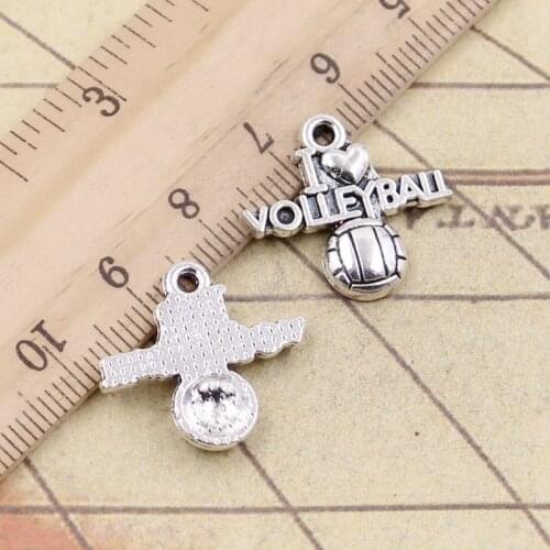 20pcs Charms i love volleyball 21x20mm Tibetan Bronze Silver Color Pendants Antique Jewelry Making DIY Handmade Craft