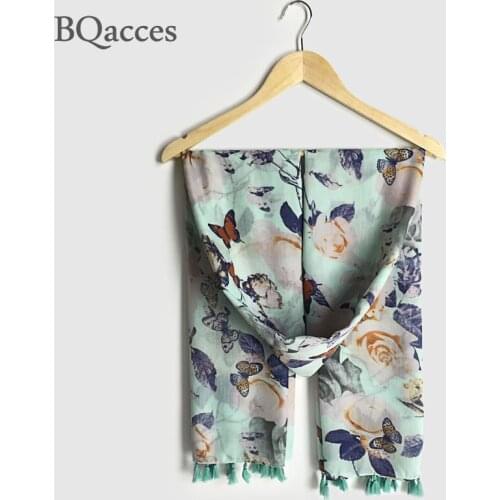 2016 new fashion floral flower print cotton scarf with tassel lady long silk scarf high density spring shawl wrap lencos de seda