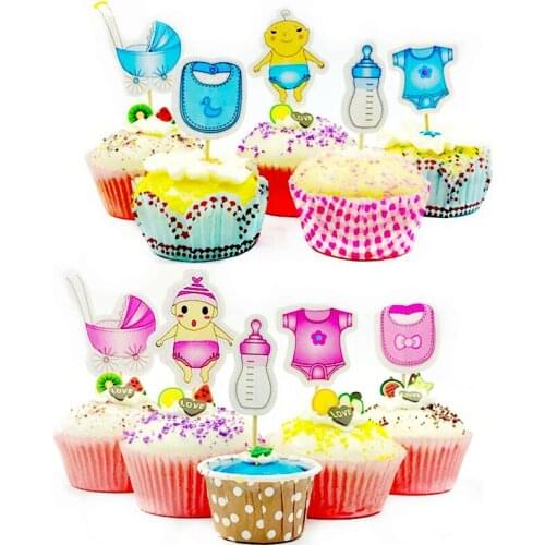 24pcs/lot Girl Baby shower party favors cake toppers picks kids birthday party decoration supplies girls & boys cupcake topper