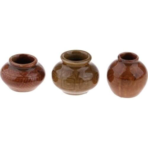 3Pcs Vintage Ceramic China Porcelain Vase Ceramic Pot 1/6 Dollhouse Miniature Home Item Dollhouse Porcelain Vase