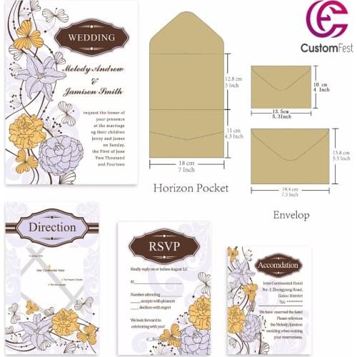 30pcs/lot personalized pocket card set pocket envelop+matching envelop+card+RSVP free shipping PKEE014V103