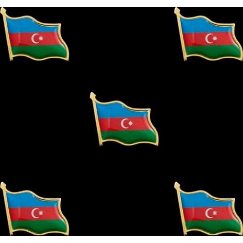 5PCS Azerbaijan Gold Plated National Country Flag Waving Beautiful Pin Brooch Collectible Lapel Pin Flag Metal Badge