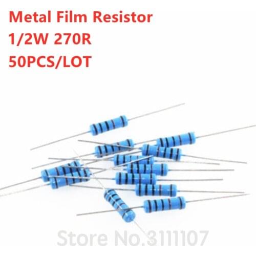 50PCS/LOT 1/2W Metal Film Resistor +/- 1% 270 ohm Resistors 0.5W 270R Ohm Watt Color Ring Resistance Carbon Film