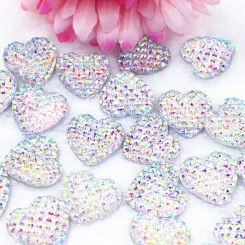 50pcs/lot DIY resin cabochons accessories kawaii resin heart in clear ab colors 22MM