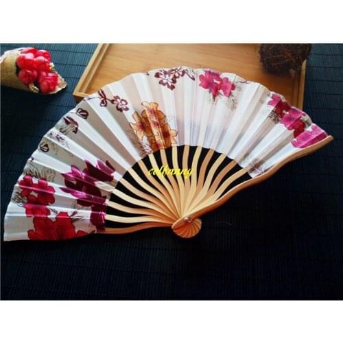 500pcs/lot Fast shipping Chinese Style flower Silk Folding Fan Curved blade Hand Fans For Wedding Christmas Party gift