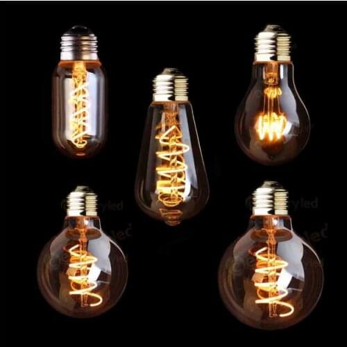 Anjoet ST64 G80 G95 G125,Spiral Light LED Filament E27 Bulb,3W 2200K,Retro Vintage Lamps,Decorative Lighting,Dimmable