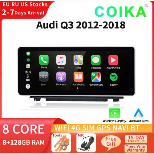 8 Core Android 10 System Car Multimedia Stereo For Audi Q3 Google WIFI 4G SIM 4+64GB RAM BT IPS Touch Screen GPS Navi Carplay