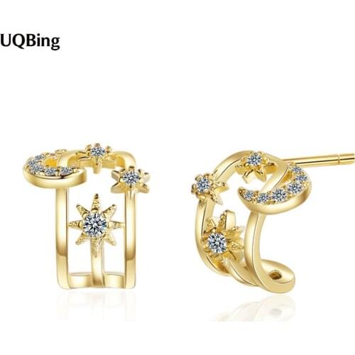 Bijoux Wholesale 925 Sterling Silver CZ Zircon Star & Moon Stud Earring For Women Gifts