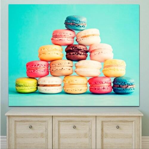 Large Size Oil Painting Sweets Colored background Macaron Art Canvas Prints Pictures For Living Room And Bedroom No Frames WLONG