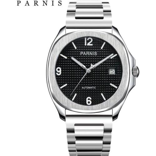 Parnis 40mm watch MIYOTA square case sapphire glass black dial luminous bracelet Automatic movement Mens watch men 1049