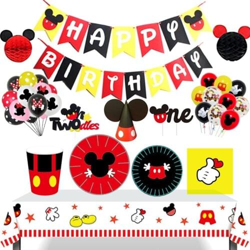 Disney Mickey Mouse Birthday Party Decorations Disposable Plate Napkin Cup Tablecloth Christmas Tableware Kids Dinner Sets