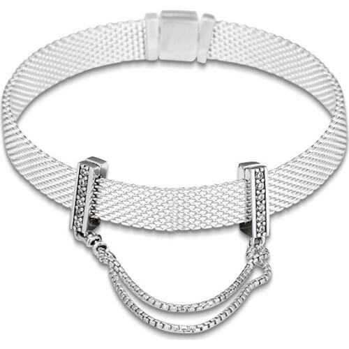 DIY Fits for Pandora Charms Bracelets Sparkling Safety Chain Clip Beads 100% 925 Sterling-Silver-Jewelry Free Shipping