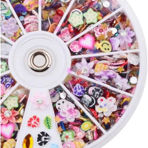 DIY Nail Art Decorations Wheel Mixed Color Cartoon Flowers Nail Glitter Nail Rhinestones 8CM Wheel Jewelry Nail Tools