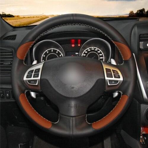 For Mitsubishi Lancer EX/ ASX car steering wheel cover black brown leather Anti-slip fit all season