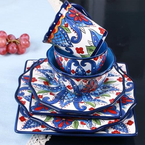European Household Microwave Oven Special Bowl Set Creative Hand-painted Tableware Western Food Square Fruit Salad Rice Bowl