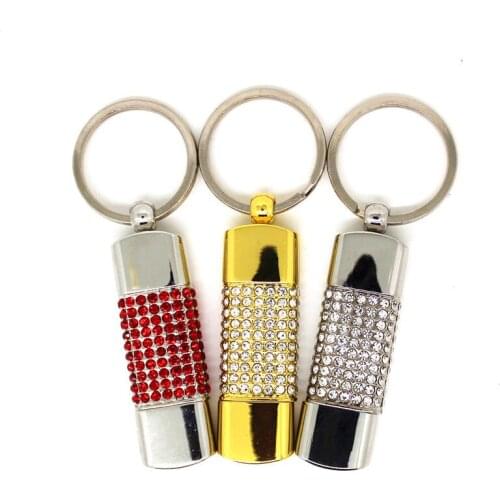 Hot Sale Pen Disk Diamond Keychain 32GB 16GB 8GB 4GB Metal Crystal USB Flash Drive 64GB 128GB Min Pendrive Memory Stick Cle