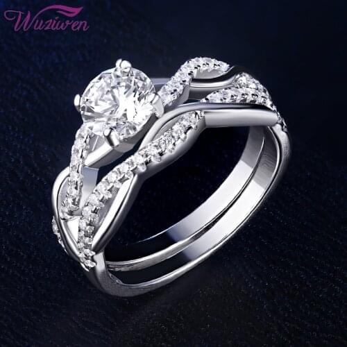 Wuziwen Solid 925 Sterling Silver Wedding Ring Sets For Women Round Cut Twist Cross Engagement Ring AAA Zircon Jewelry WZW7628